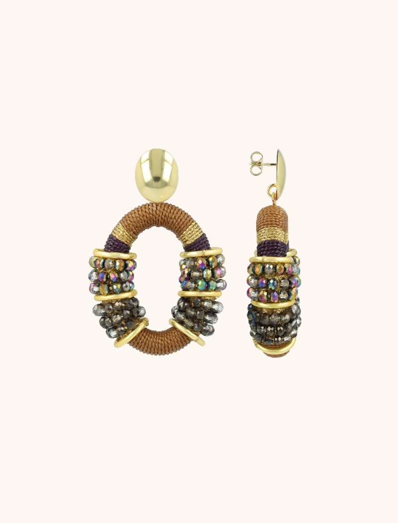 Brown Earrings Elle Combi Oval Deluxe M