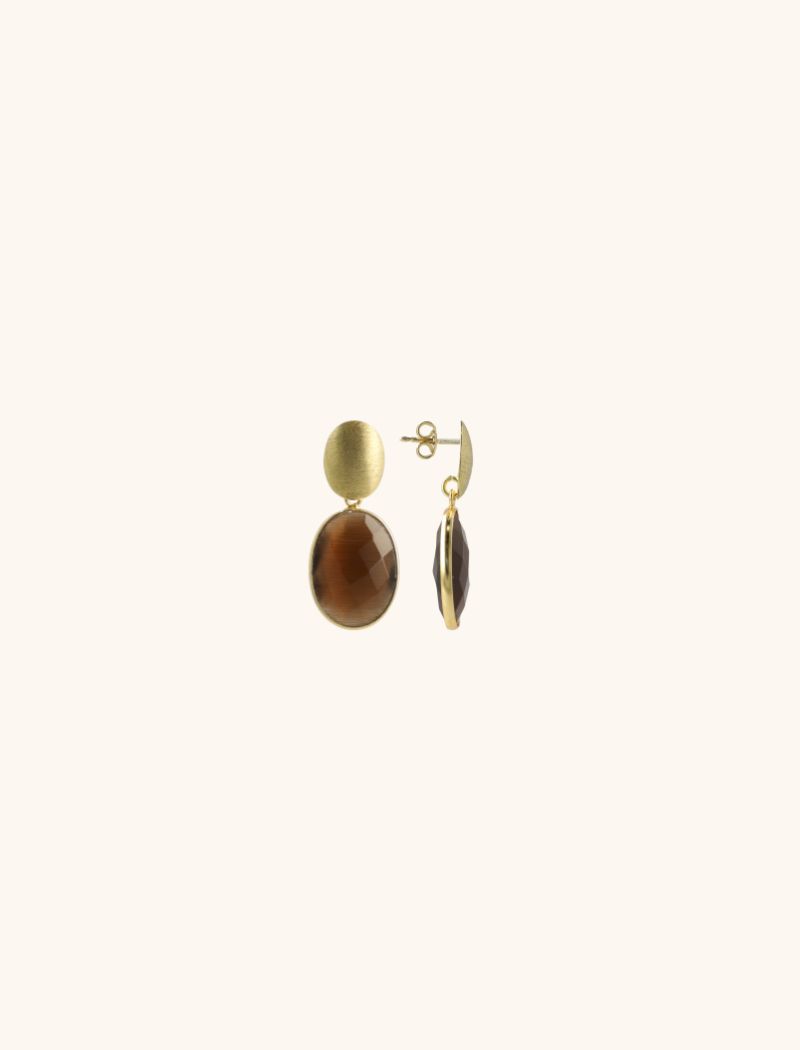 Bruine Oorbellen Quartz Framed Oval S