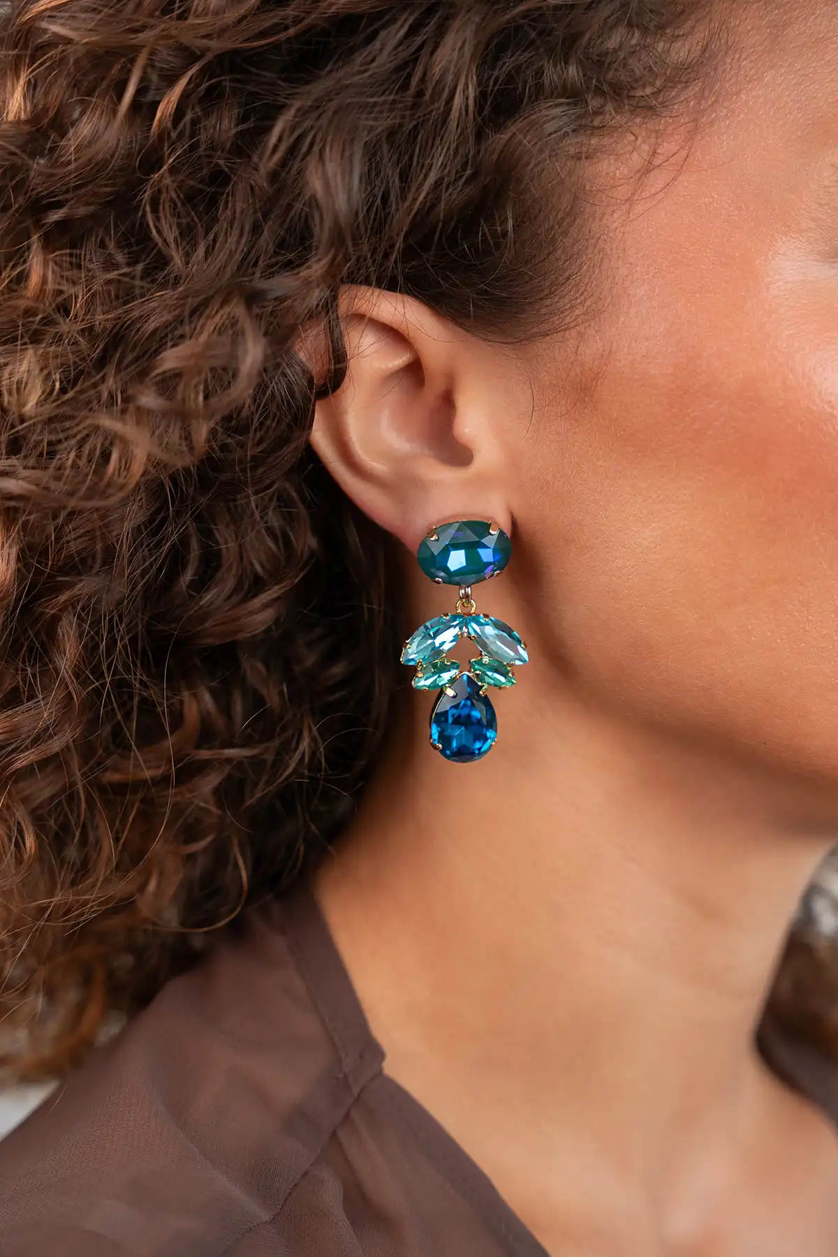 Blauwe Oorbellen Joni Flower Drop M