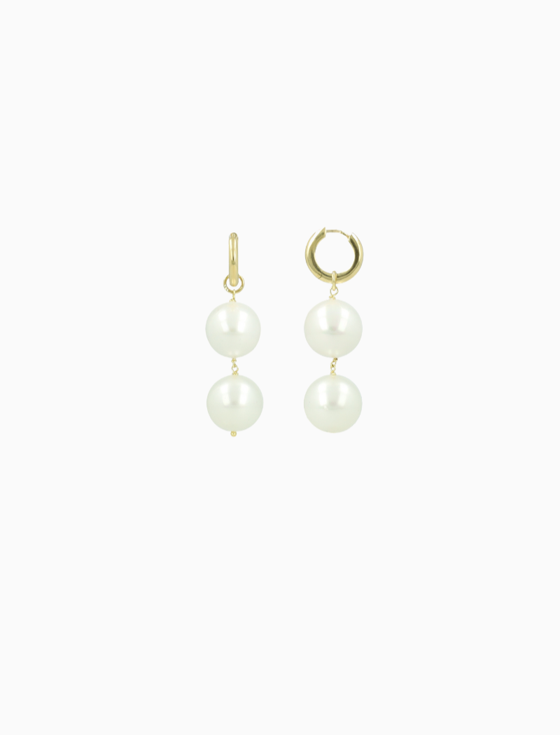 Double Round Ball Earrings - Pearl