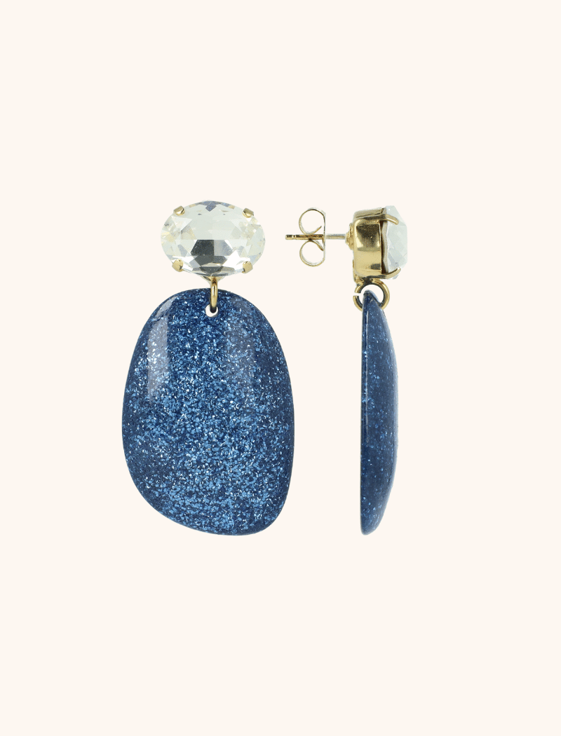 Blue Glitter Earrings Aurora Oval L Crystal