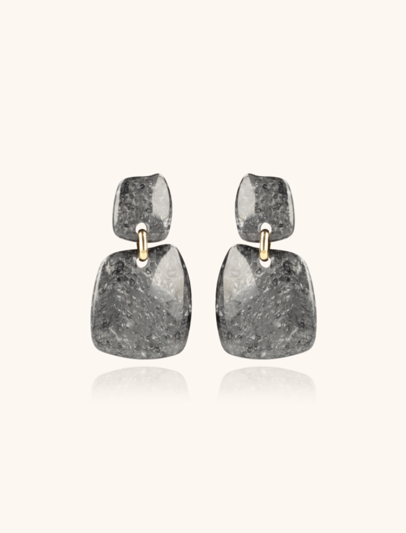 Marble Black Earrings Simone Square Rock