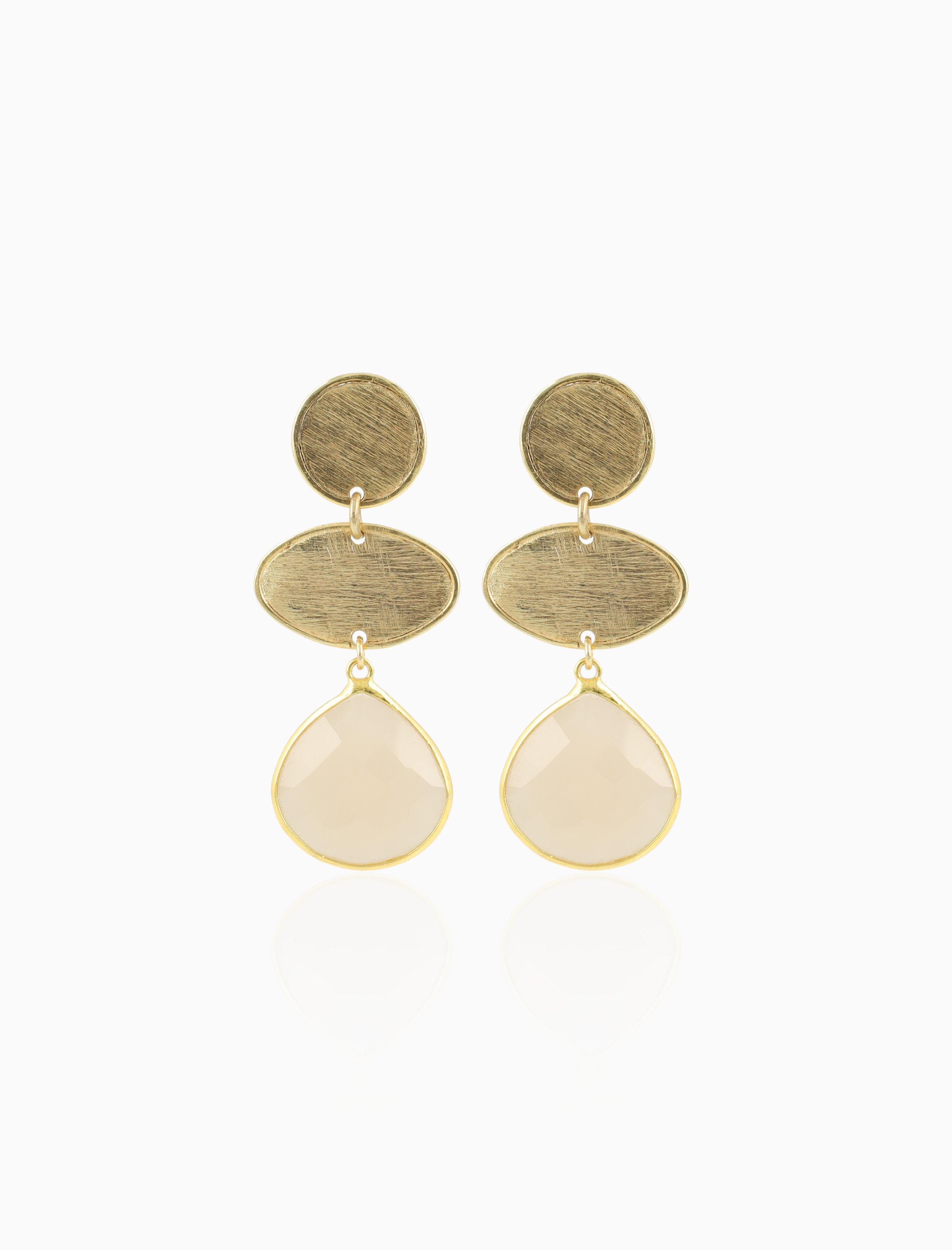 Golden Colored Beige Earrings Camilla Triple Element with Drop M