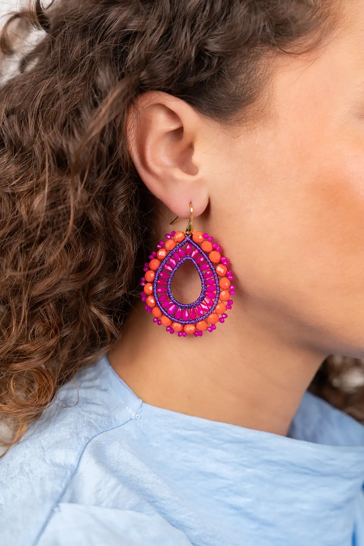 Fuchsia Oorbellen Vos Open Drop L Irr. Stones 