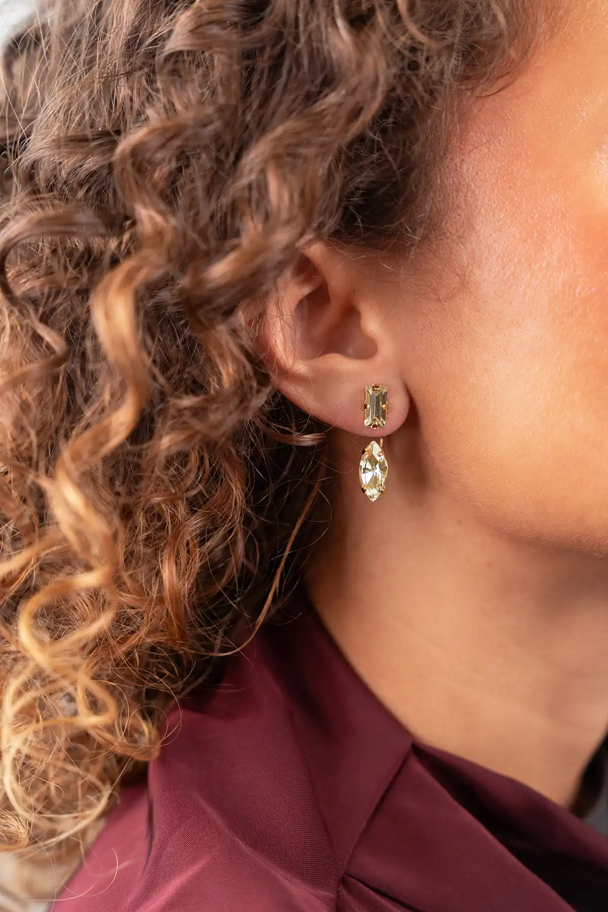 Grijze Oorbellen Two Pieces Rectangle and Marquis Stone Tinka