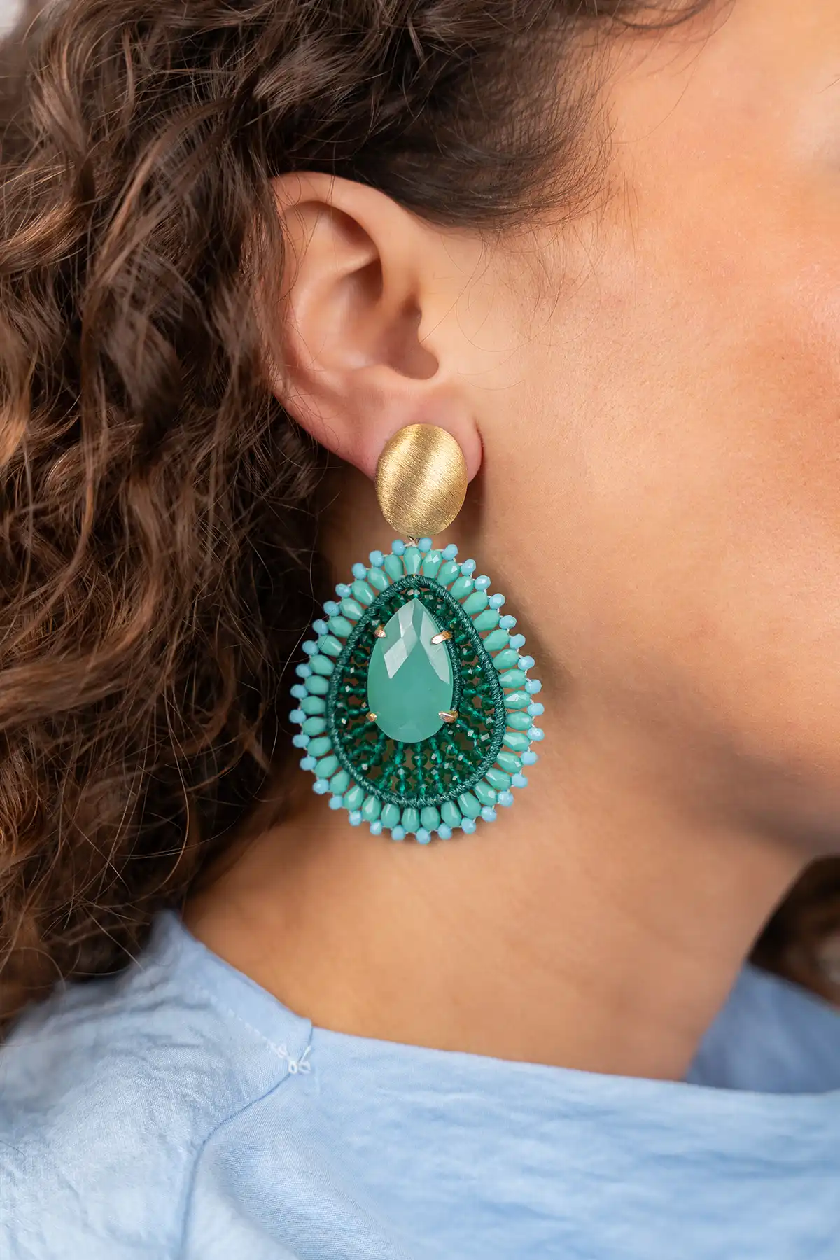Turquoise Oorbellen Lina Filled Drop w/ Stone