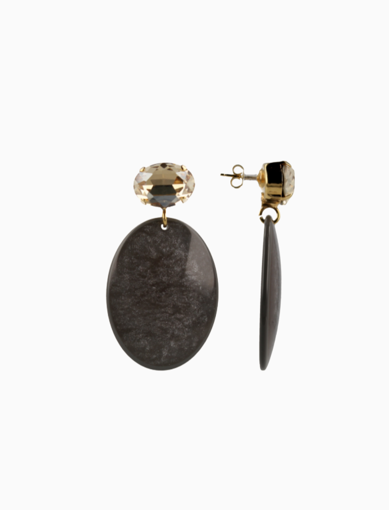 Grijze Oorbellen Celia Ovaal Strass