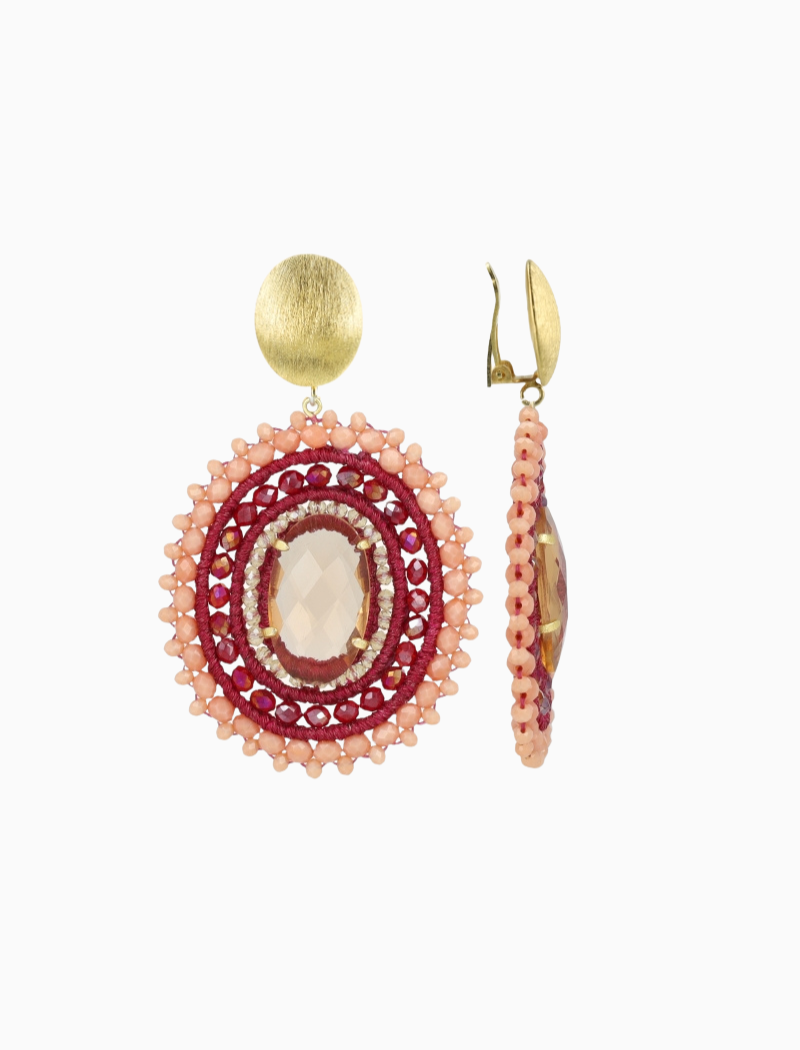 Liver Dust Oorbellen Jamie Filled Oval 3 Ringen met Steen L Clip