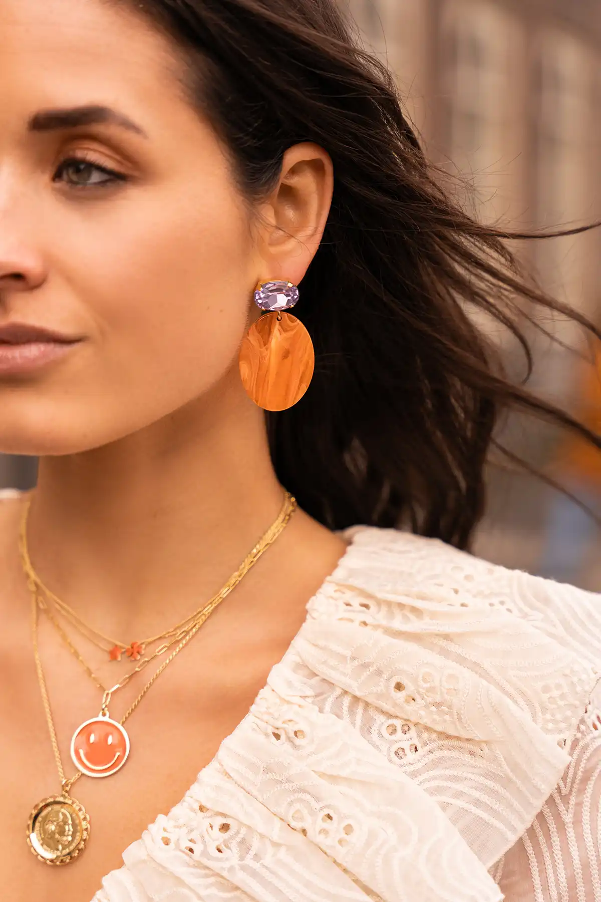 Orange earrings Celia Oval S