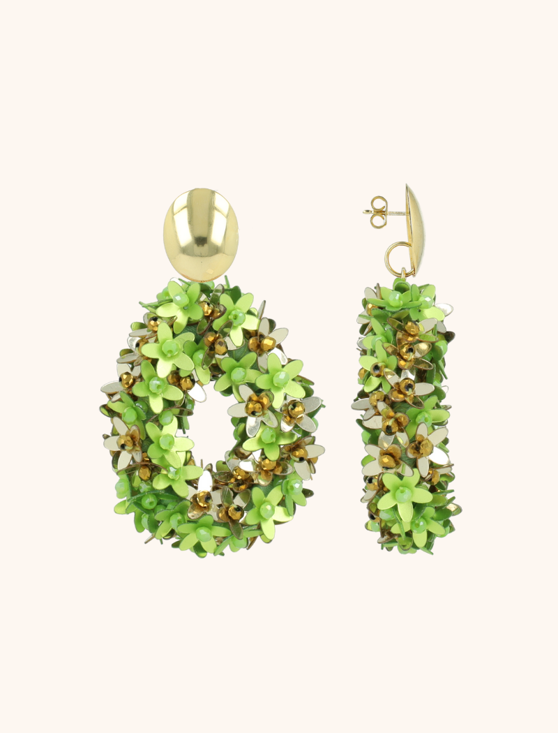 Groen  Oorbellen Amal Flower Drop L