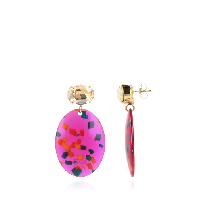 Mixed Fuchsia Oorbellen Celia Bugle L Strass Shadow