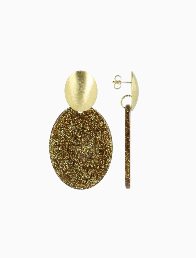 Goudkleurige Glitter Oorbellen Celia Ovaal S