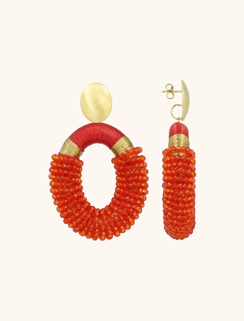 Rote Neon Ohrringe Combi Oval L Yara