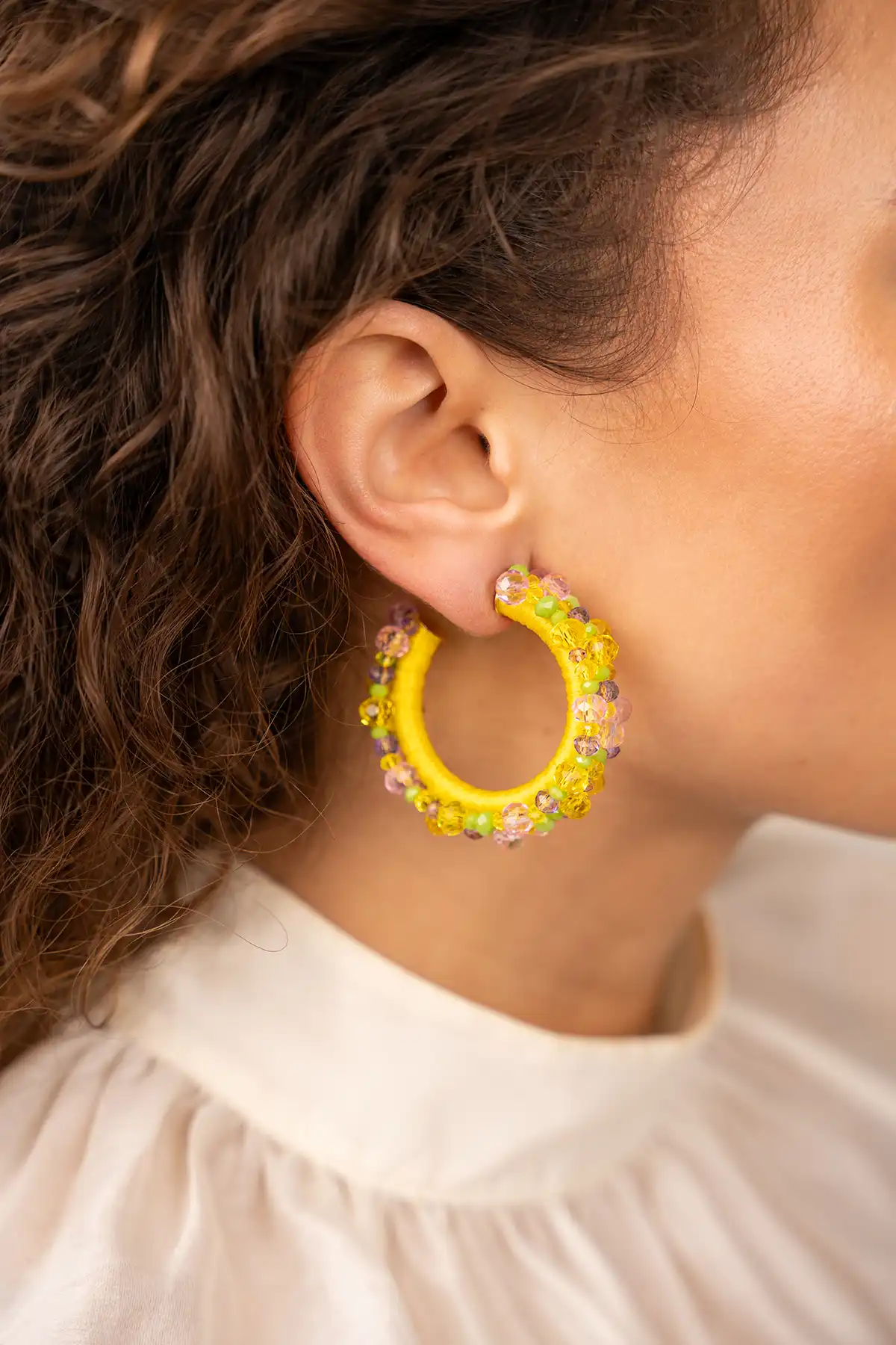 Yellow Lime Mix Earrings Brecht Urchin Creole Irregular Stones M