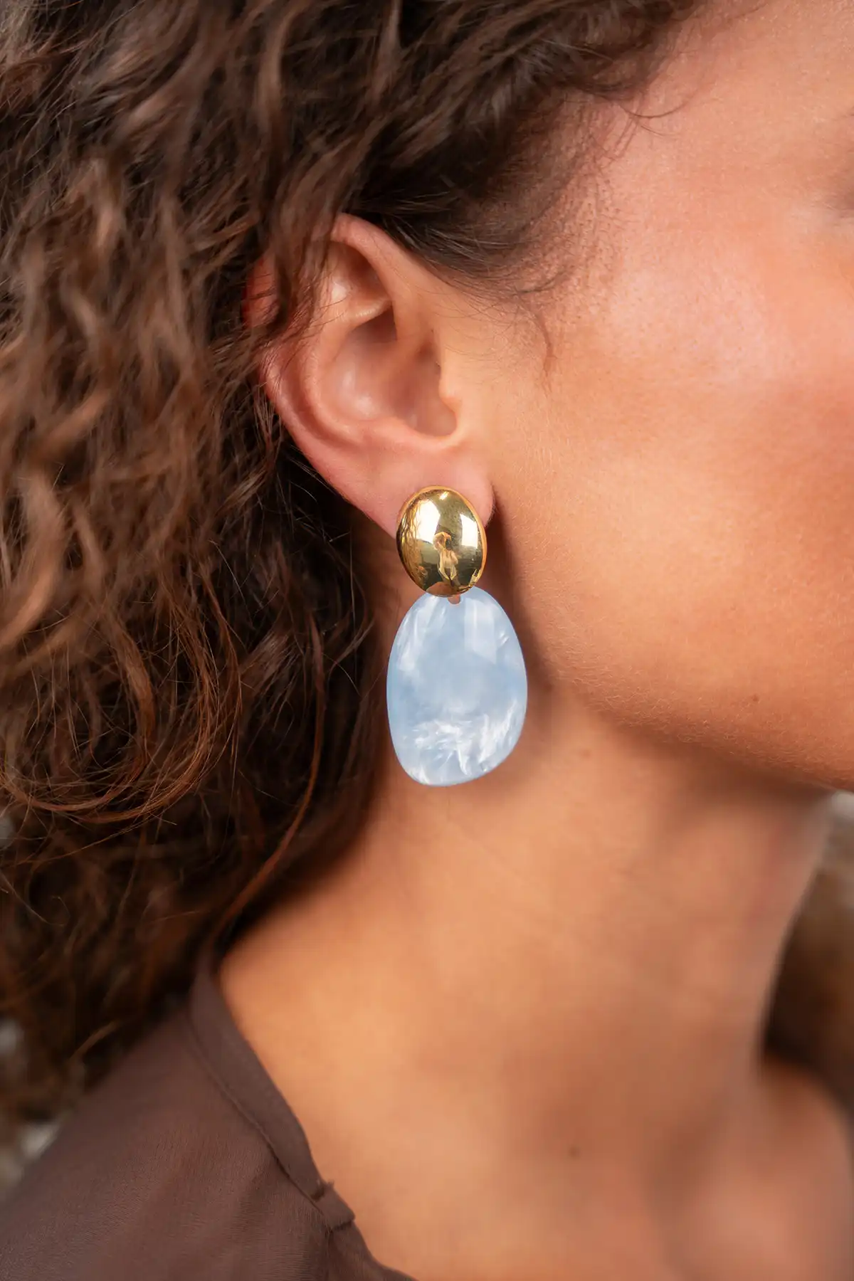 Blauwe Oorbellen Aurora Asymmetric Oval S