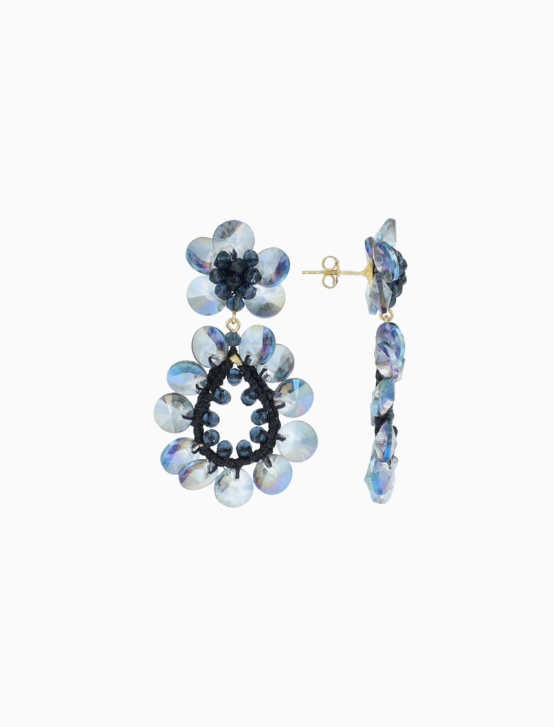 Blauwe Oorbellen Flower Double Drop S / M Apollo