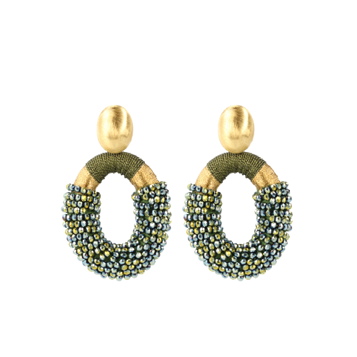 Metallic Green Earrings Yara Oval L 