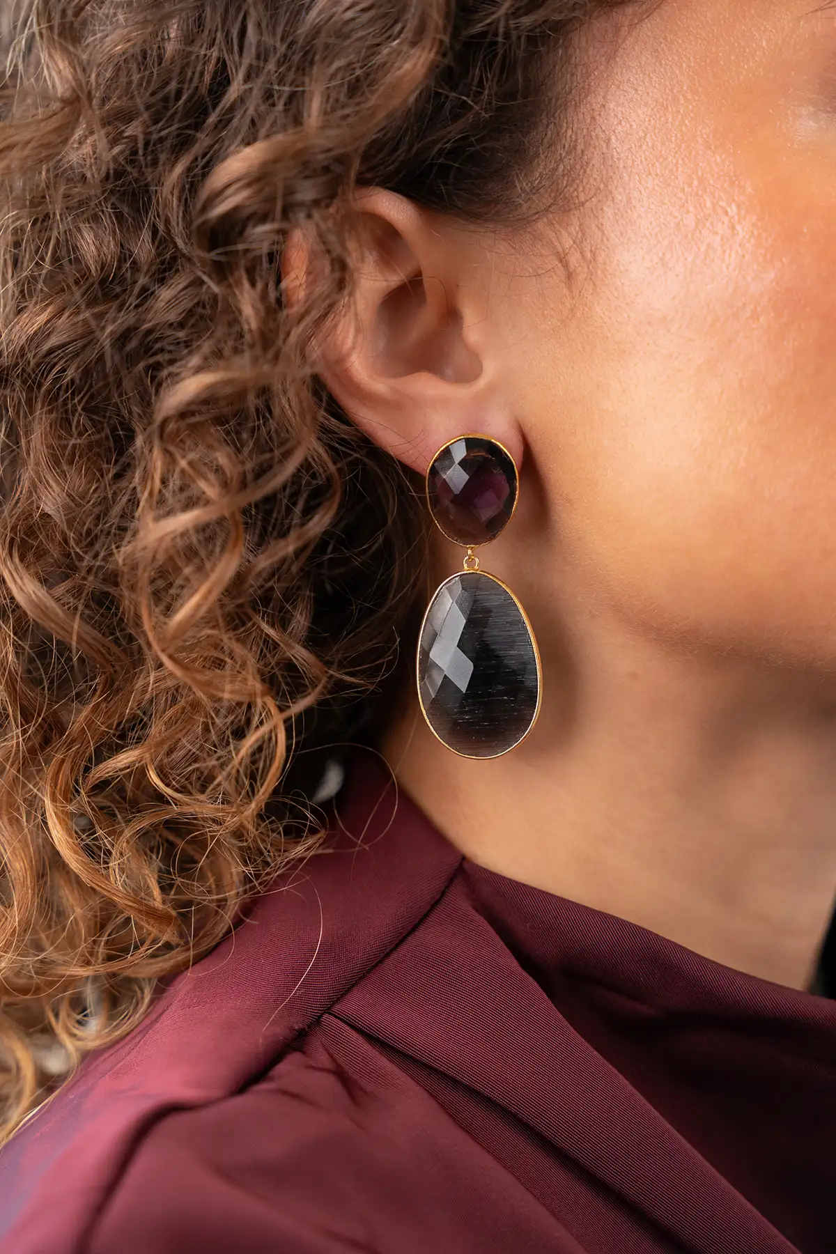 Paarse Oorbellen Framed Double Oval Doris