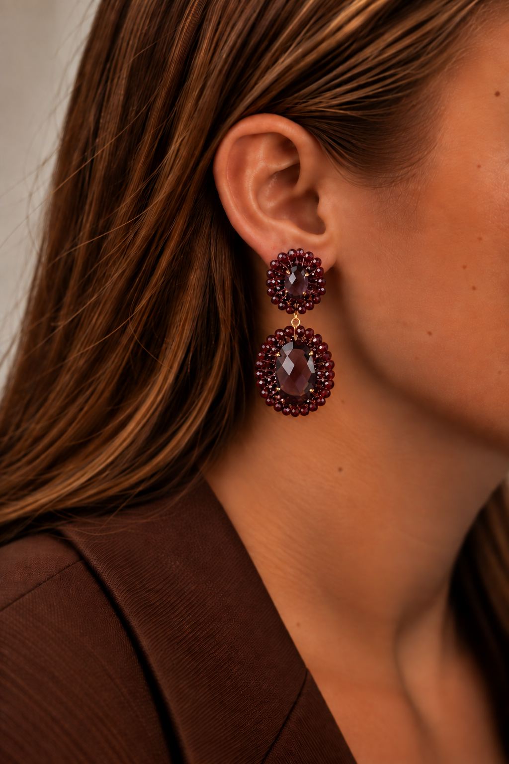 Bordeaux Double Beaded Oval Myron