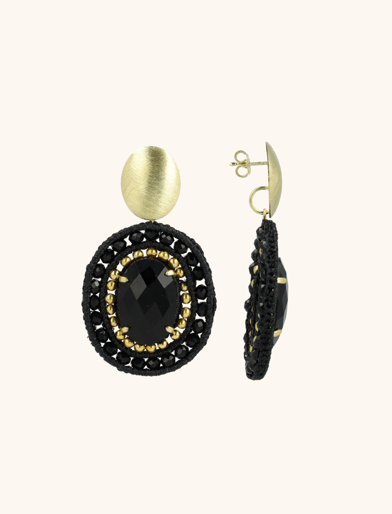 Black Earring Belle Oval L With Stone