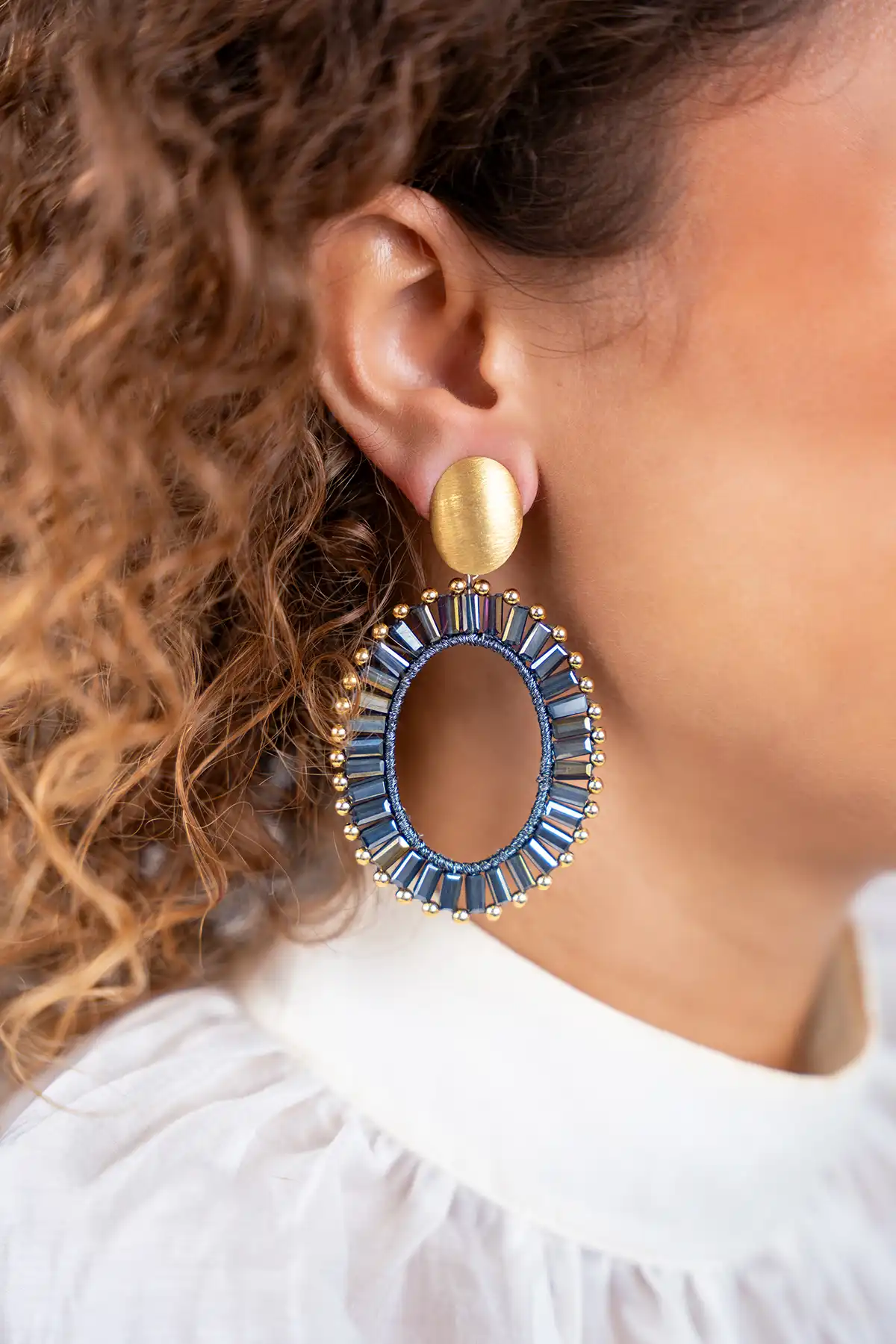 Metallic Blue Earrings Naomi Oval L