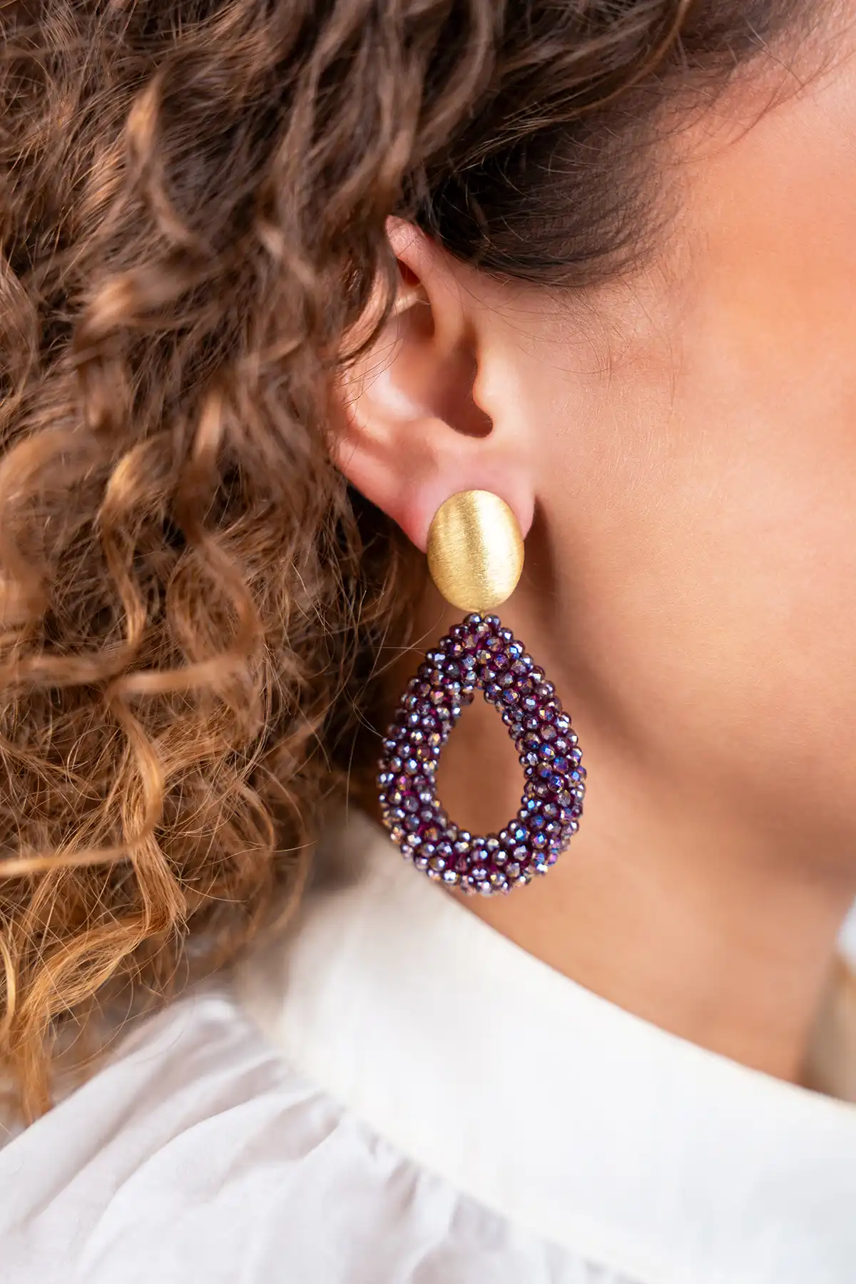 Metallic Purple Earrings Berry Drop L