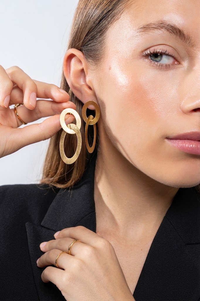 BRASS - Gold Double Oval Charm Satin Brass