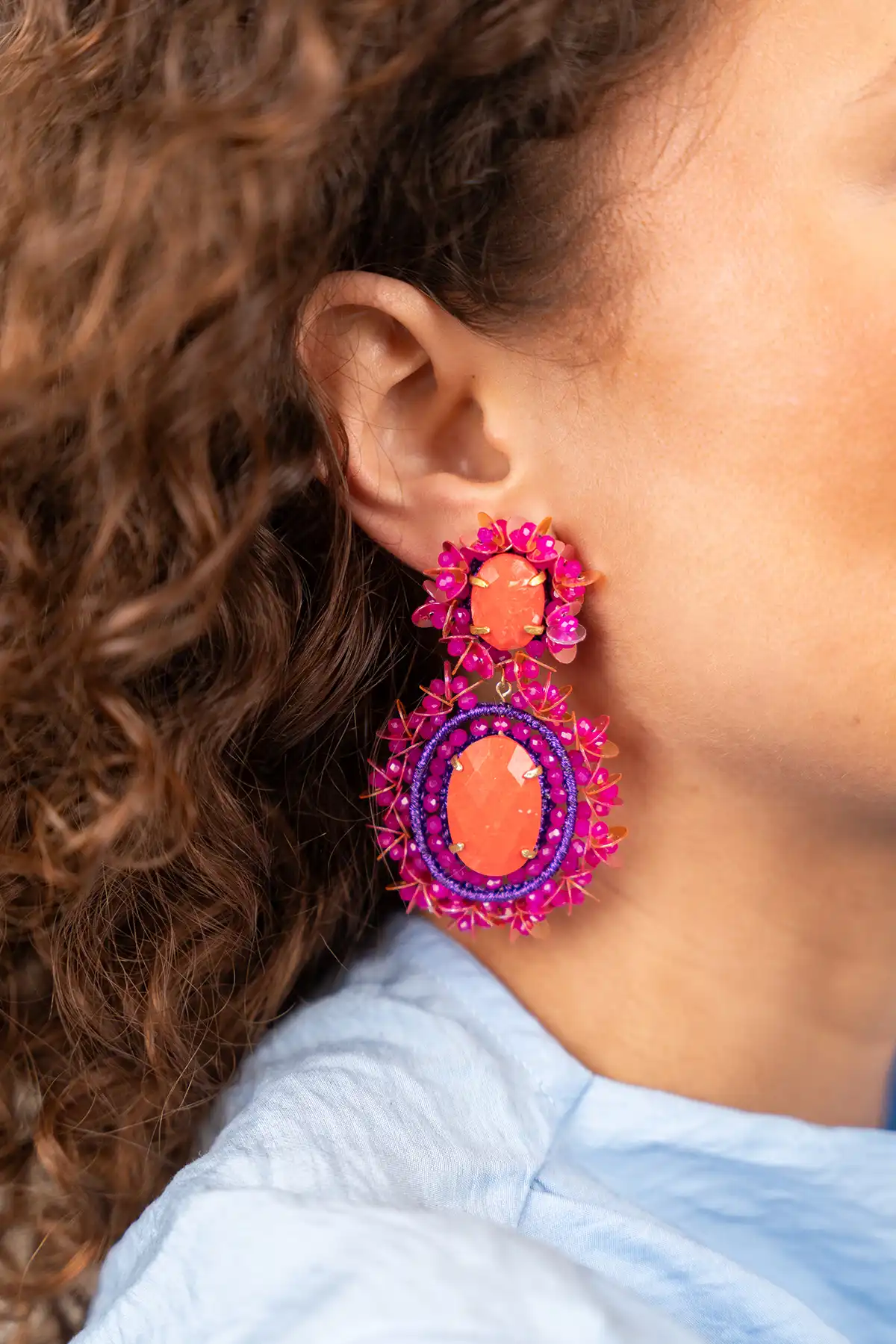 Fuchsia Oorbellen Lara Pendant Earring Double w/ Sequins Llott-theme.productDescriptionPage.SEO.byTheBrand