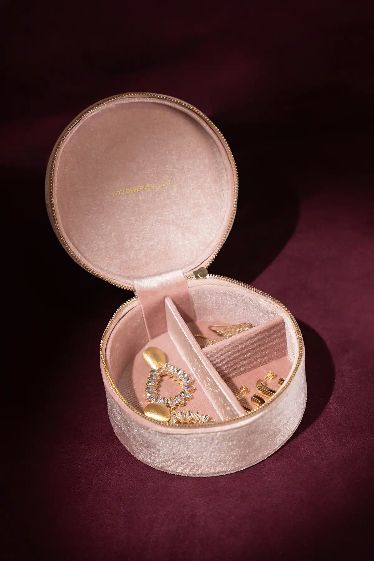 Roze Velvet Sieradenbox Rond