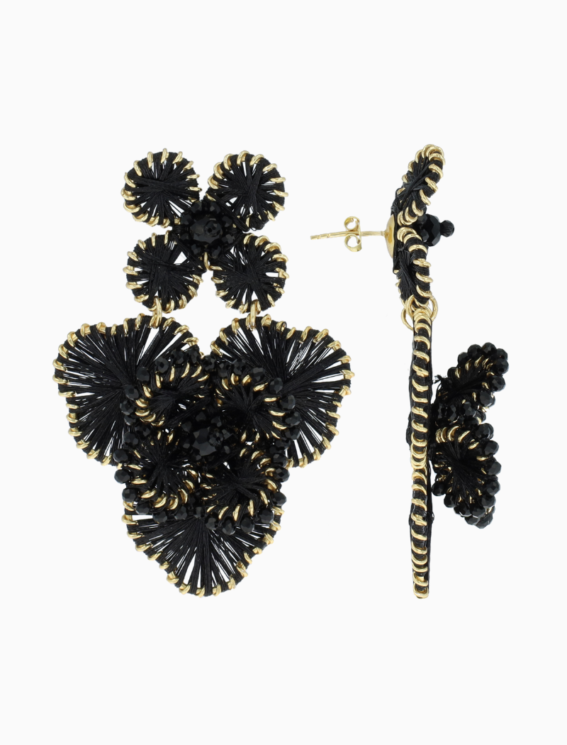 Zwarte Oorbellen Double Flower Earring L Debby