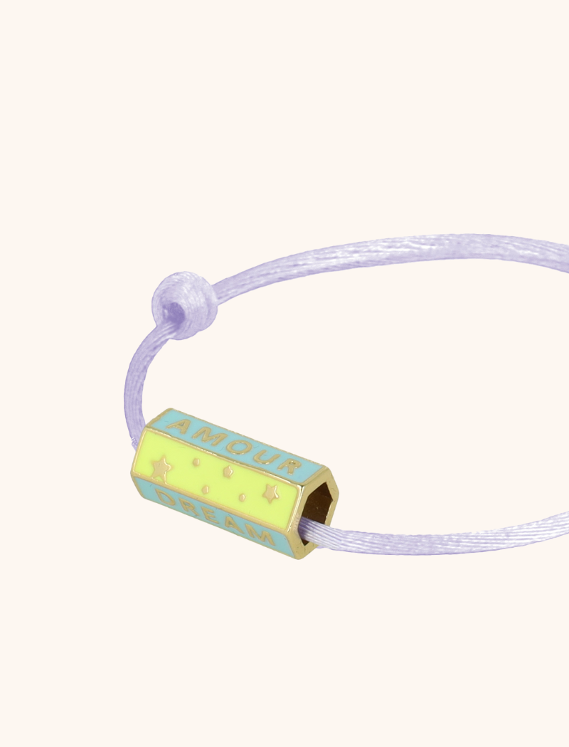 Necklace Satin Positive Words Charm - Yellow/Baby Blue