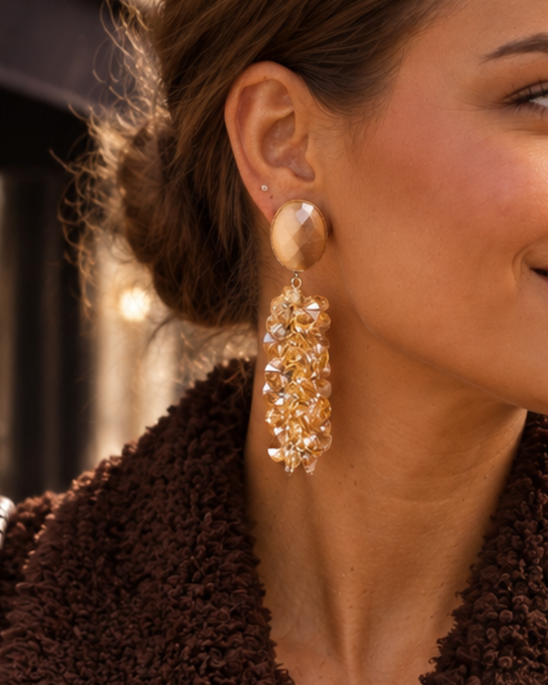 Lonneke – Cluster of Thick Sequins Oorbellen – Champagne