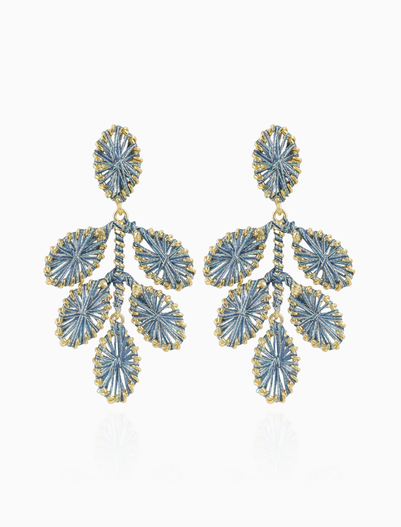 Blue Earrings Flower Leafs M Beatrice