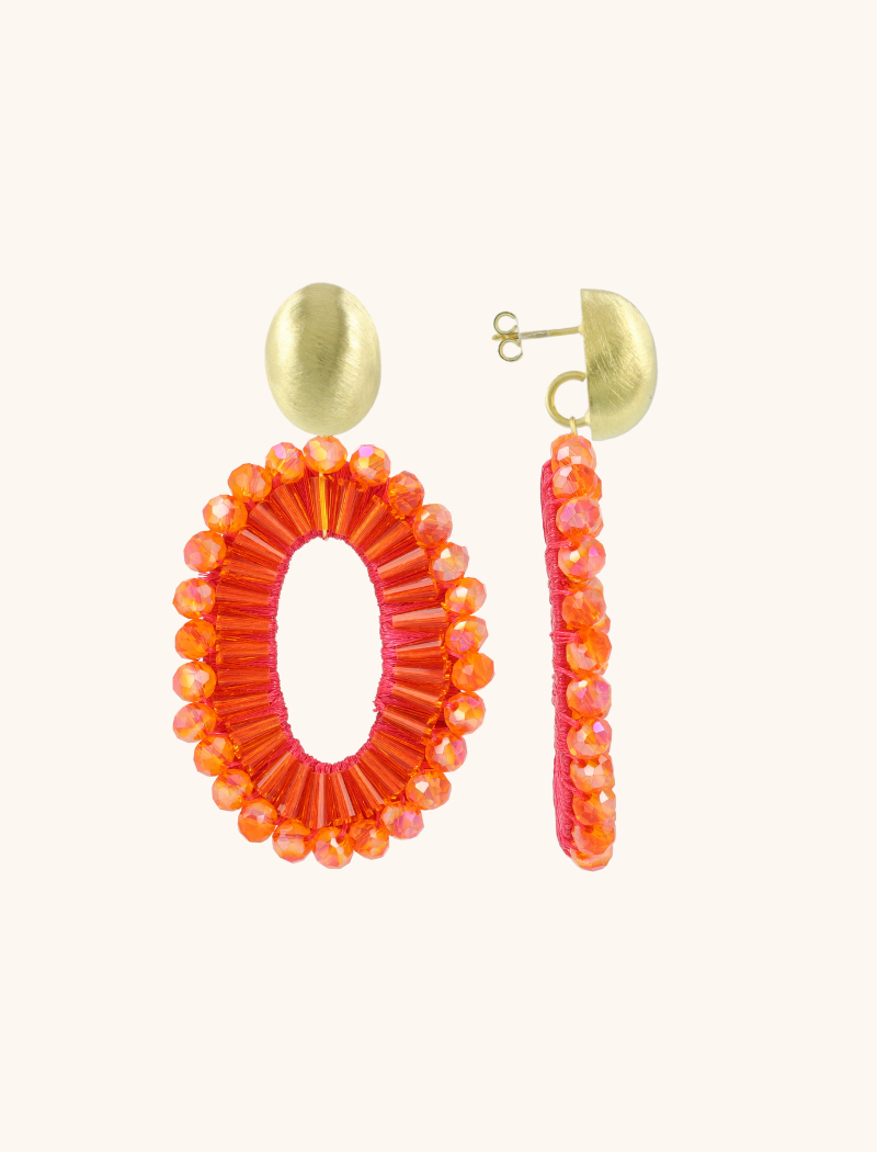 Orange earrings Ann-Mary oval double lion