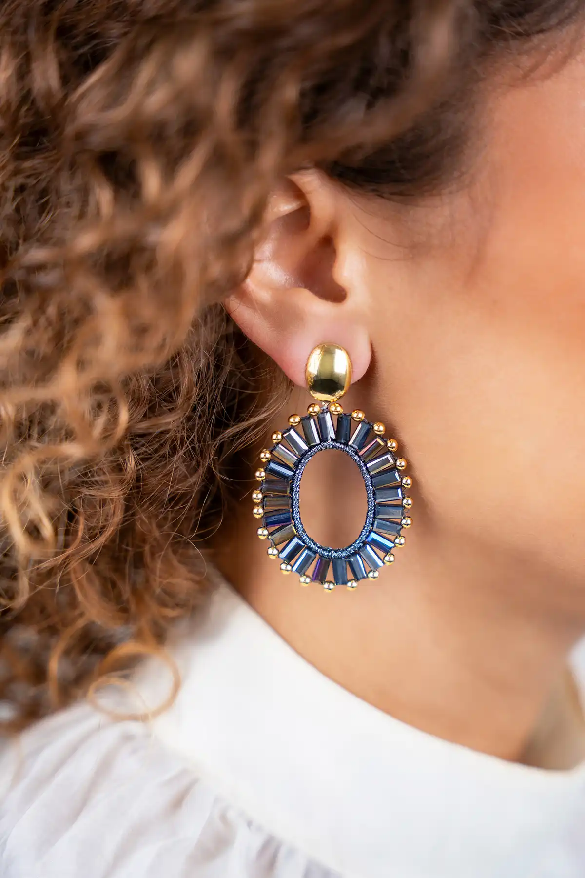 Metallic Blue Earrings Naomi Oval S