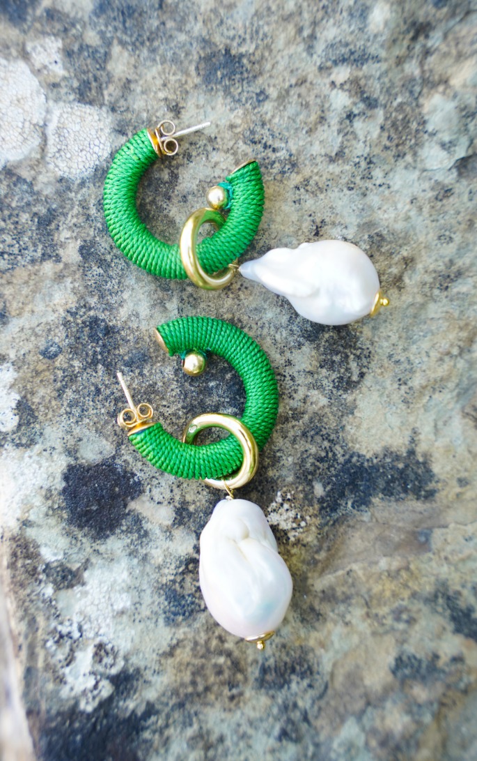 Green Earrings Gaia Creole S Pearl XL