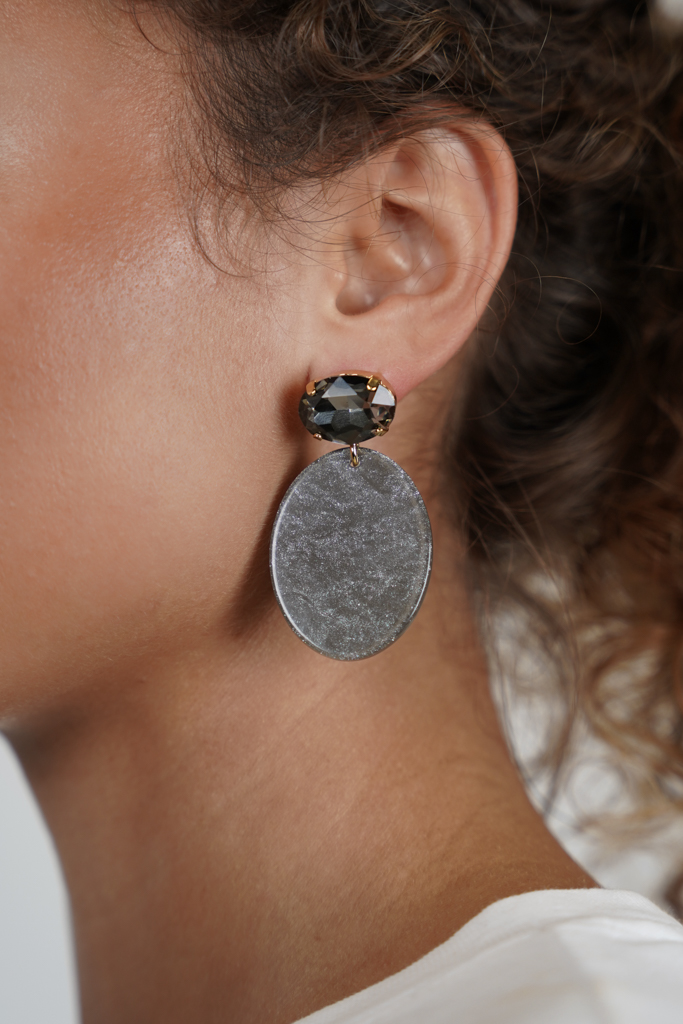 Grey Earrings Celia Oval S Rhinestone