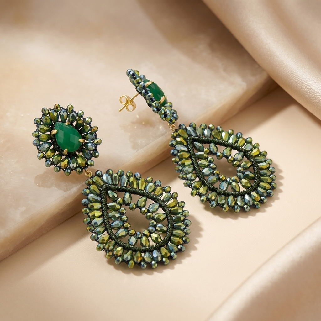 Metallic Groene Oorbellen Apollo Double Drop