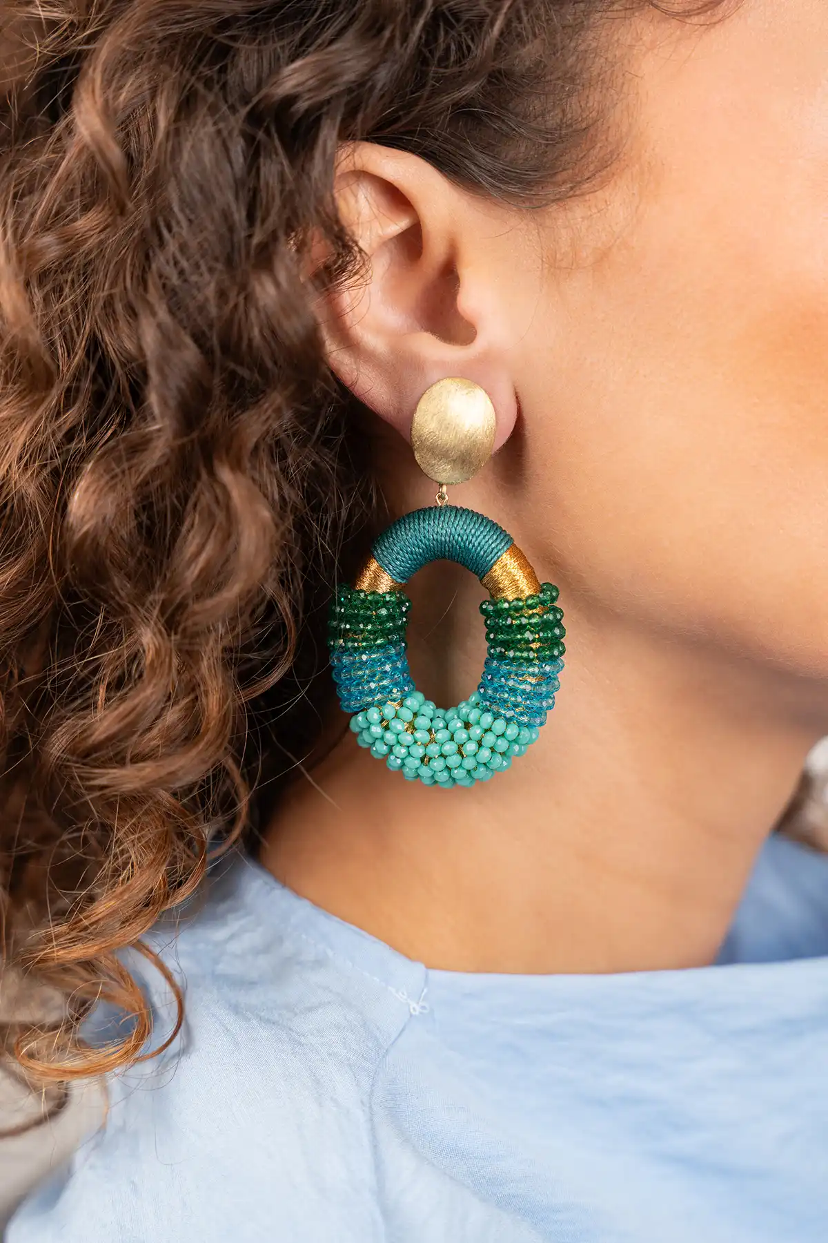 Turquoise Oorbellen Yara Combi Oval L Clip