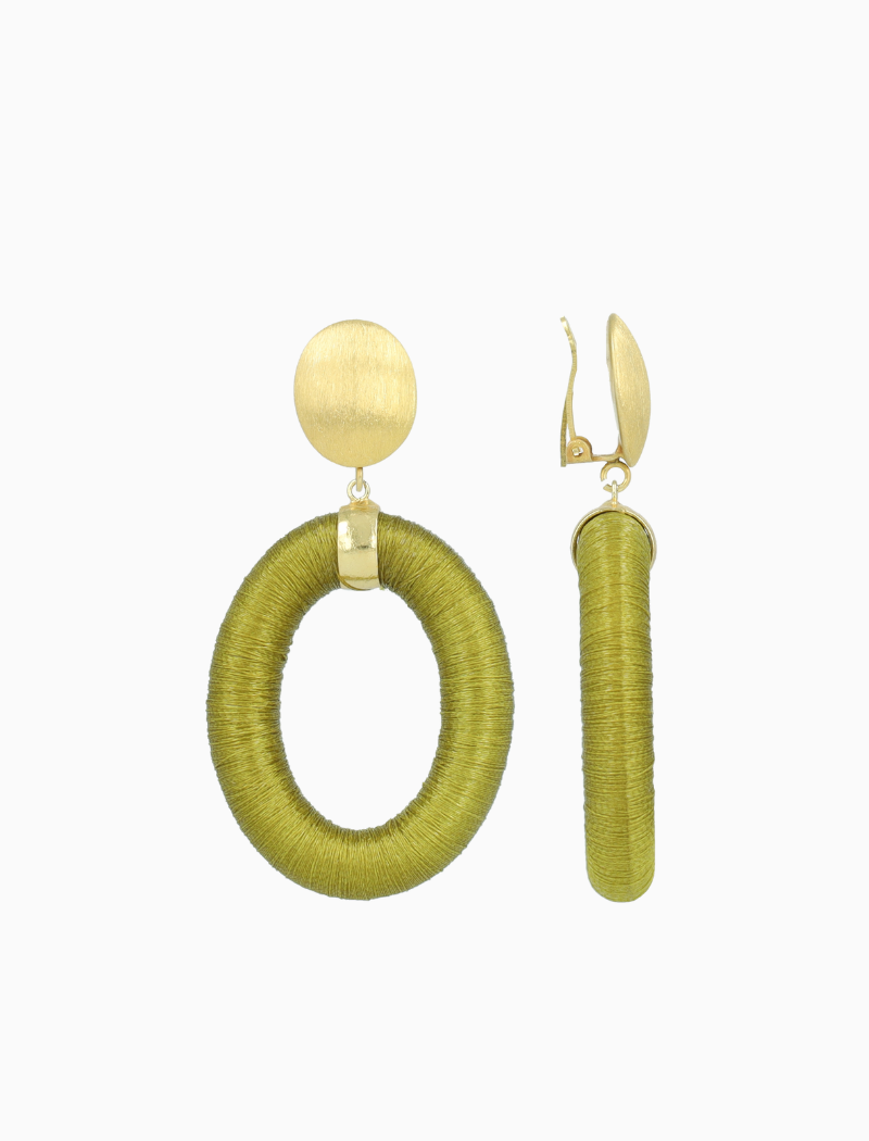 Groene Oorbellen Faye Oval with Bead Threated S Clip
