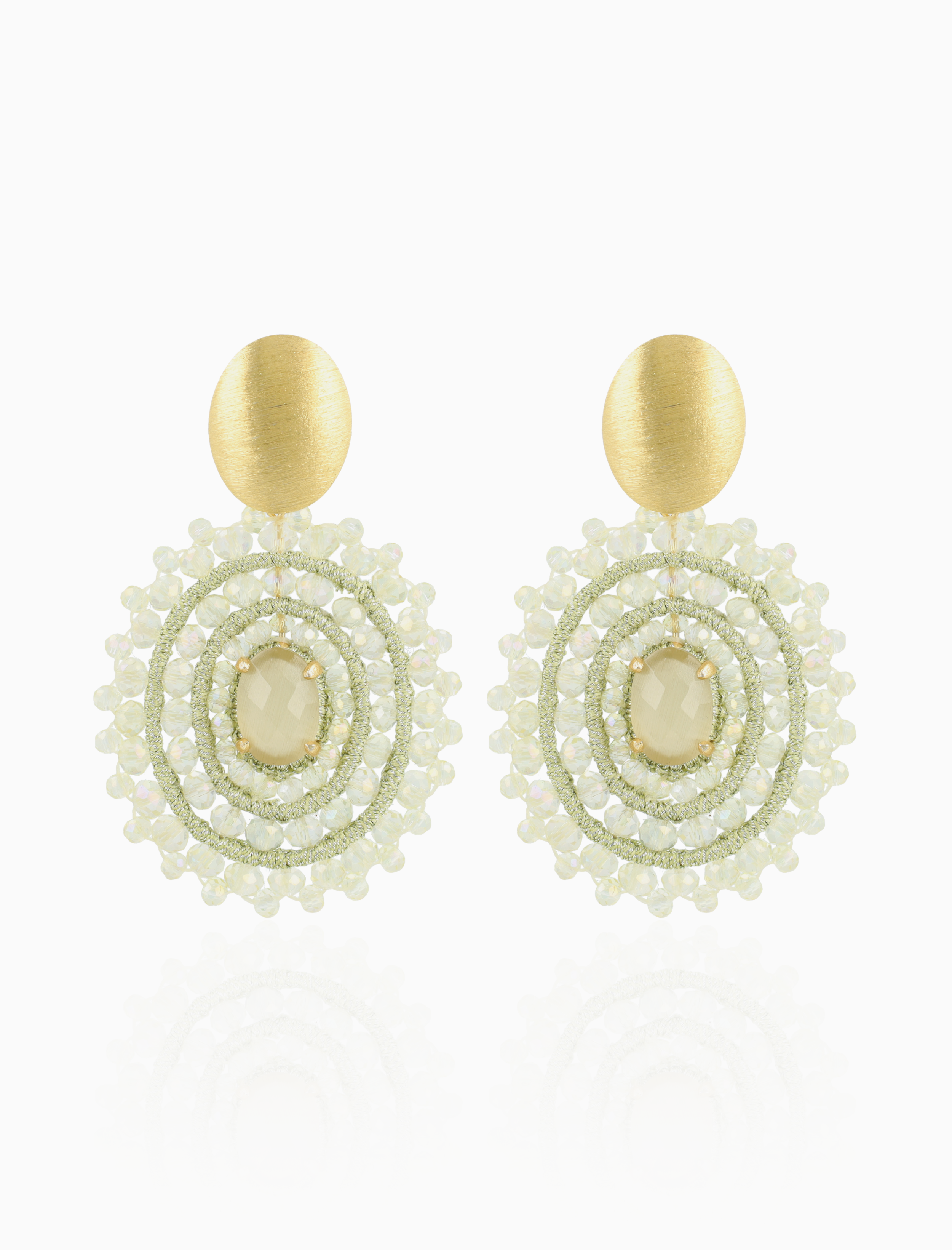 Pistache Mint Oorbellen Jamie Filled Oval 3 Rings w/ Stone M