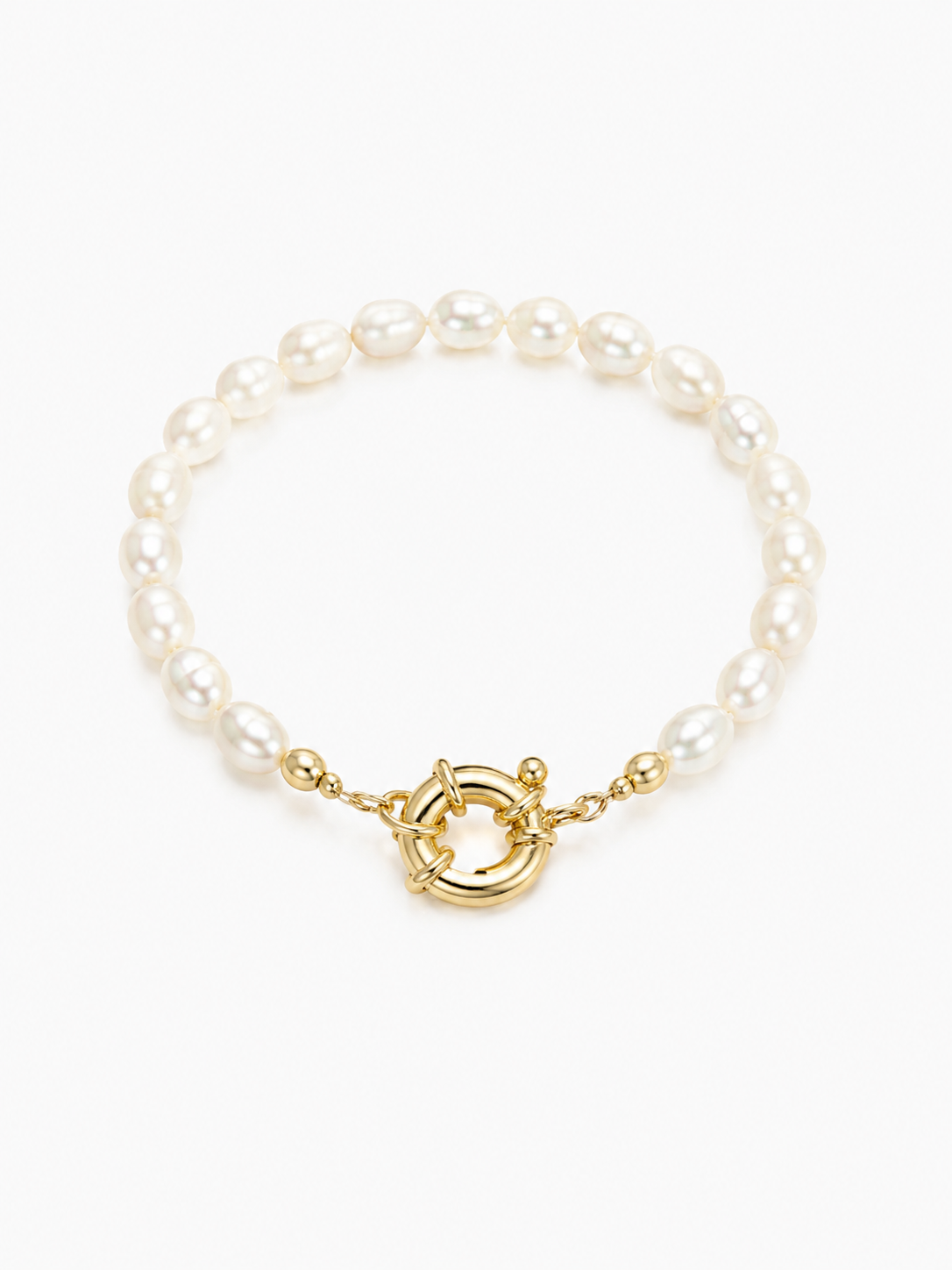 BRASS - Gold Bracelet Pearls Buoy Lock