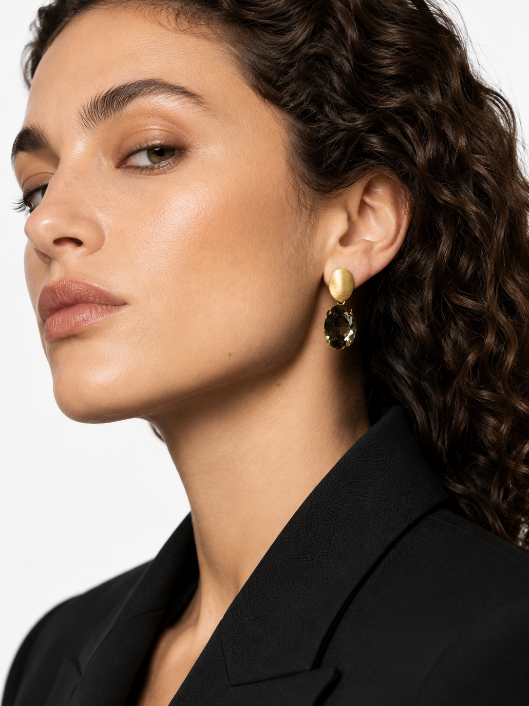 Brass - Gold Oval Strass Pendant M - Black Diamond - G
