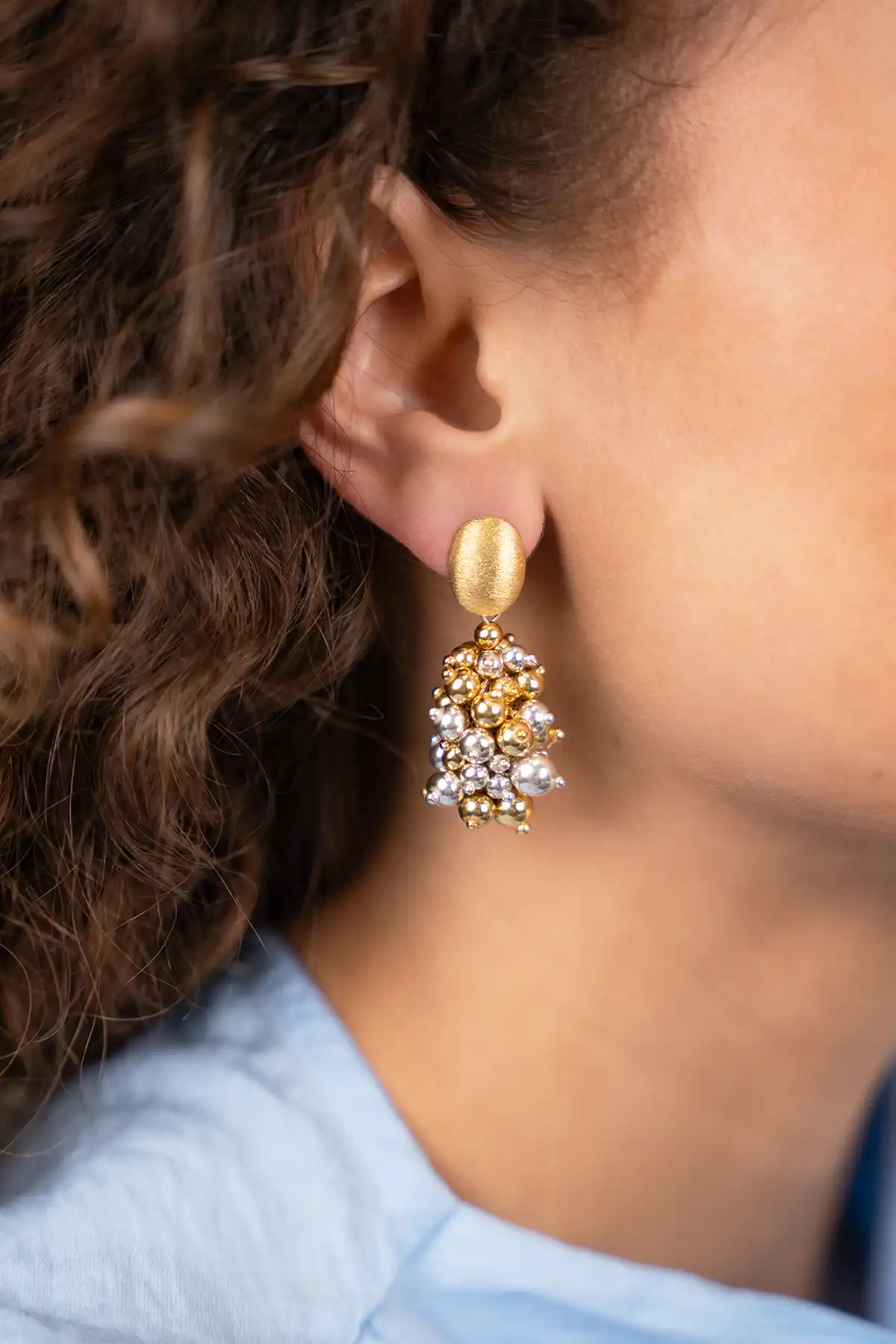 Zilver- en Goudkleurige Oorbellen Amy Irregular Double Stones Cone S