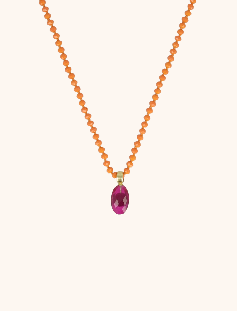 Oranje  Ketting  Jonne Glassbead With Stone