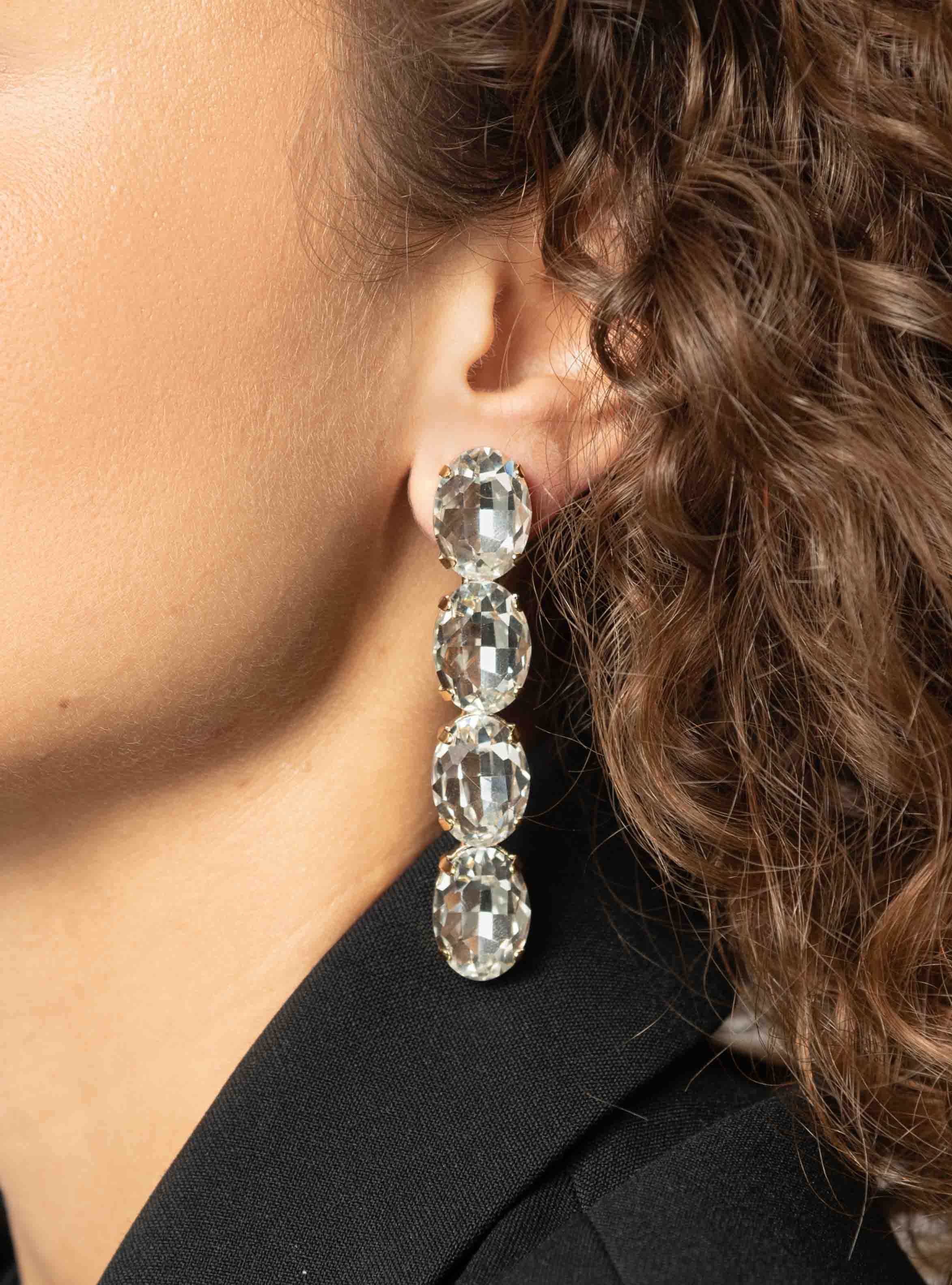 Maudi Earrings Oval Waterfall Four Stones M Crystal
