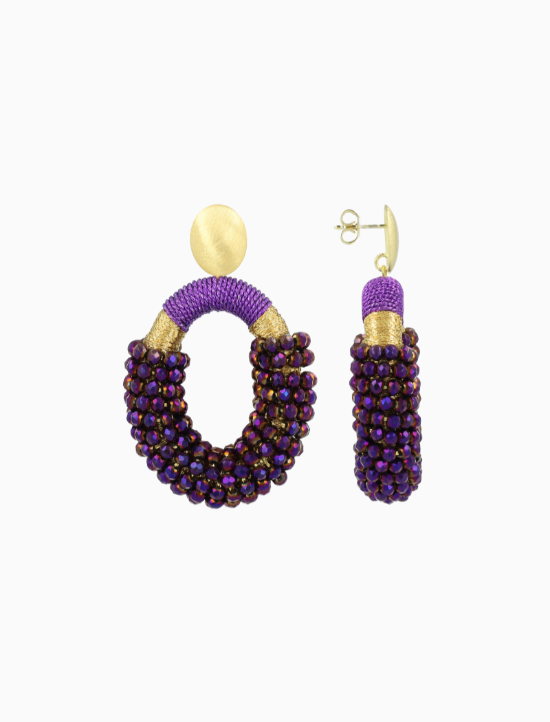 Metallic Purple Oorbellen Yara Combi Oval M