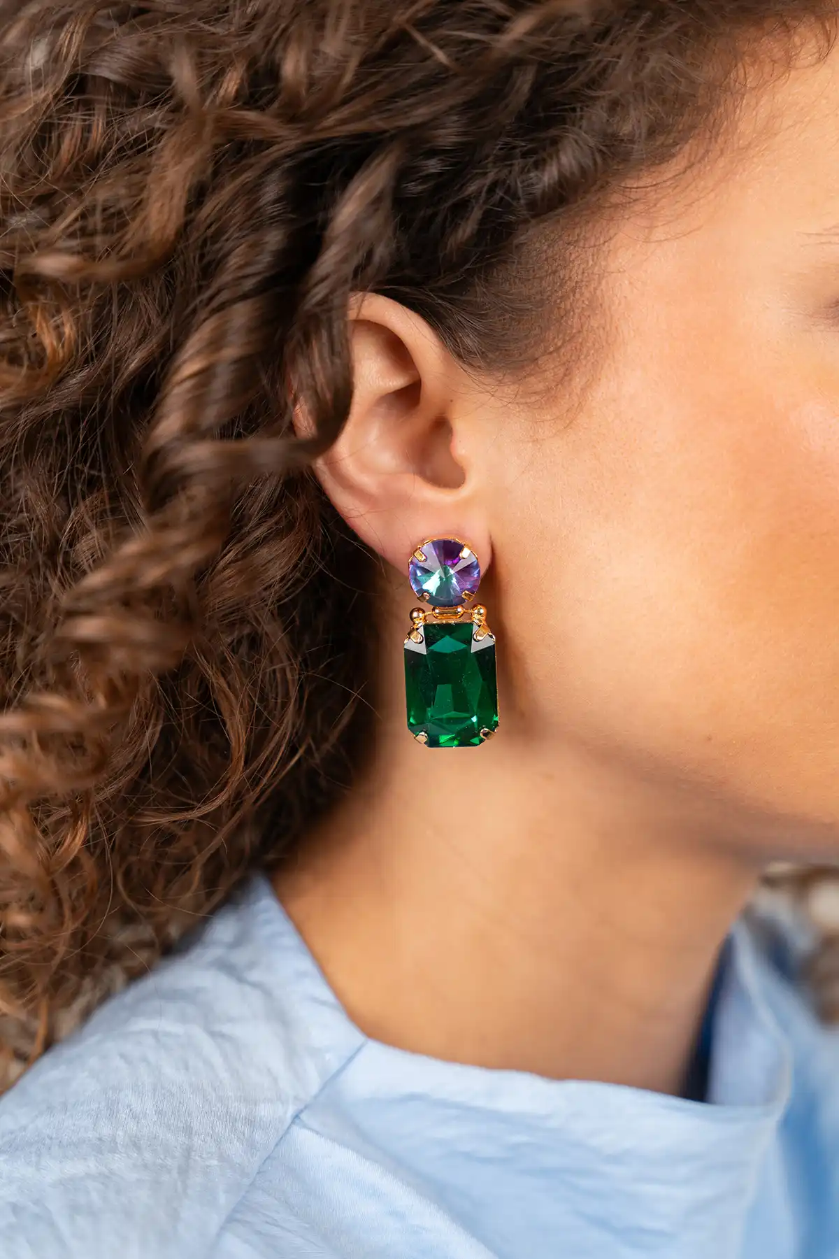 Groene Oorbellen Suzi Rectangle w/ Round Earplug