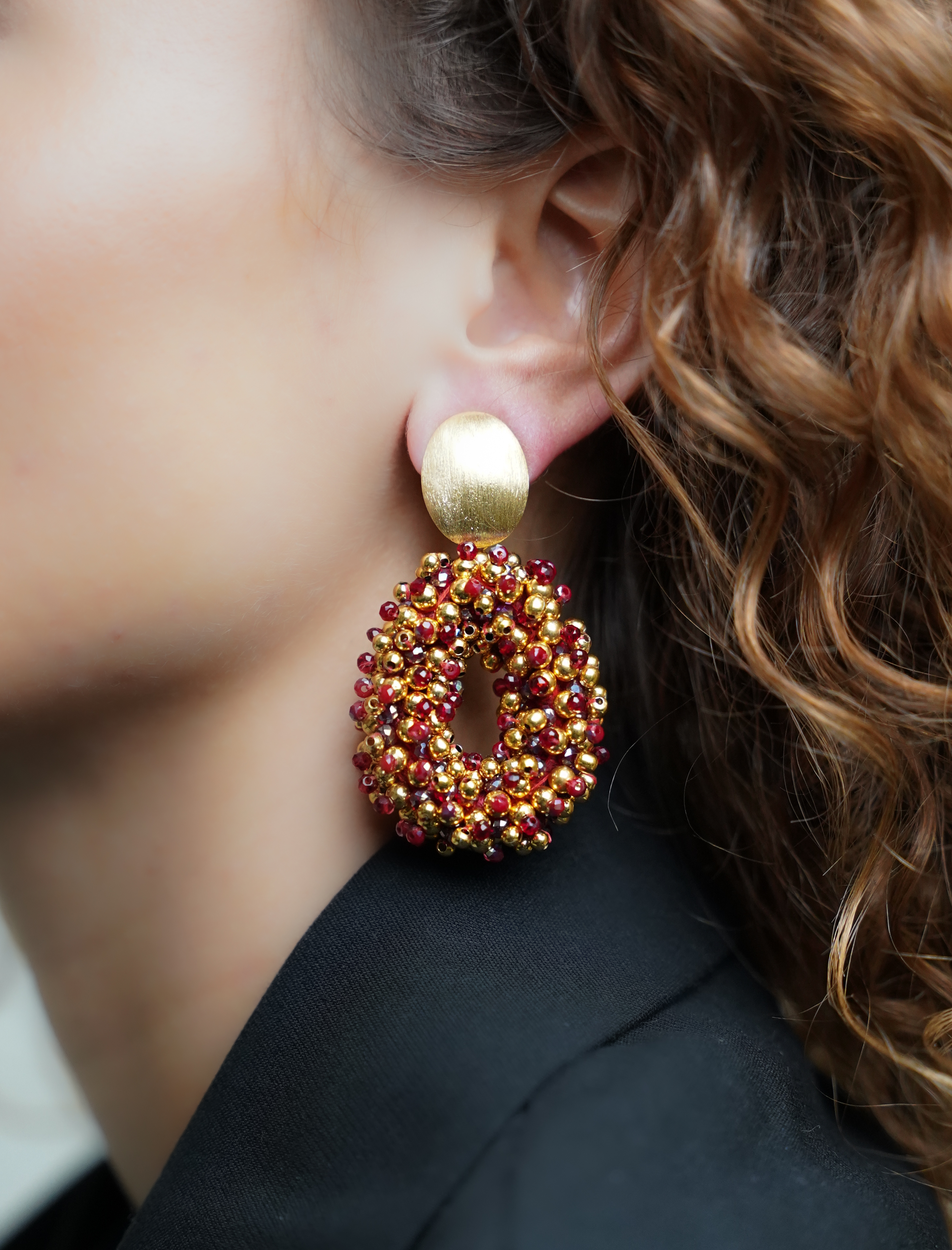 Bordeaux Oorbellen Katie Double Stones Ovaal M