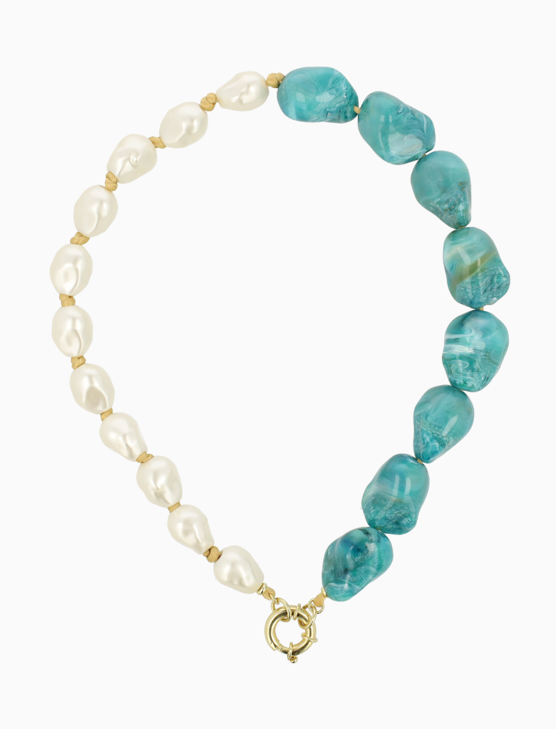 Groene/Parel Ketting Irregular Large Stone L Bibi